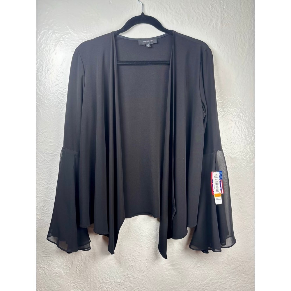 NEW Open Front Cardigan Womens Small Black Sheer Bell Sleeve Witchy Goth Formal